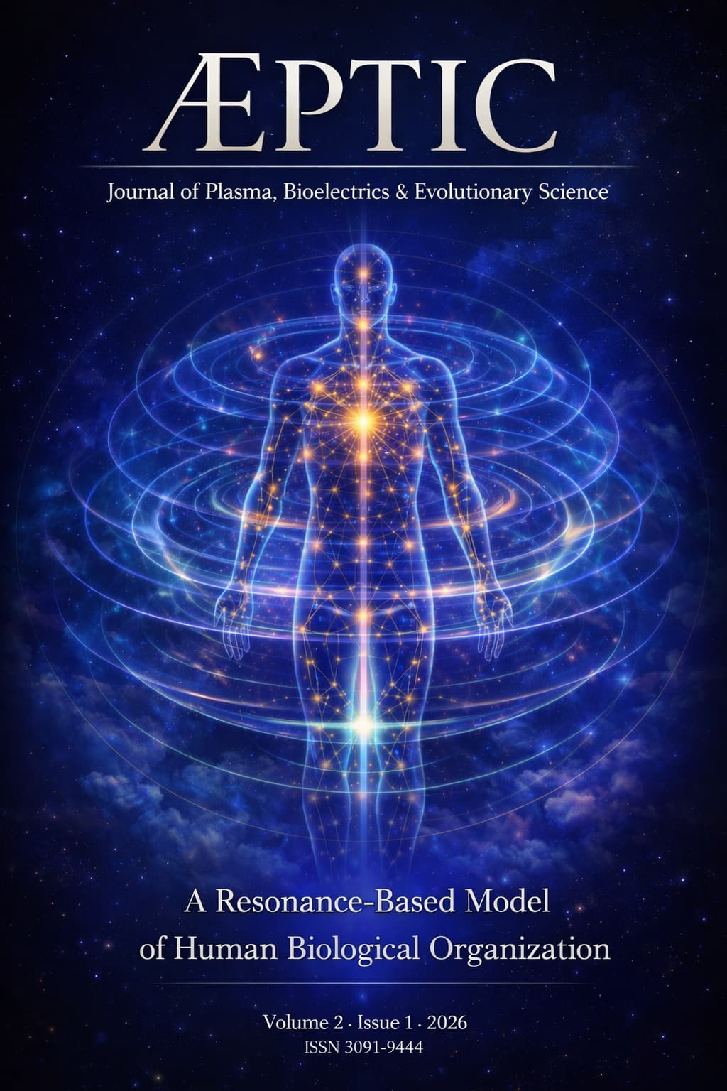 Conceptual visualization of a human-centered resonance field showing distributed bioelectromagnetic organization and multiscale coherence across biological systems.